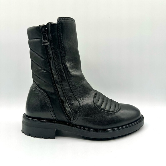 BELSTAFF BLACK LEATHER BOOTS BIKER  BOOTS MOTO CHUNKY SOLE HEELS SHOES SIZE 37 - Picture 3 of 17